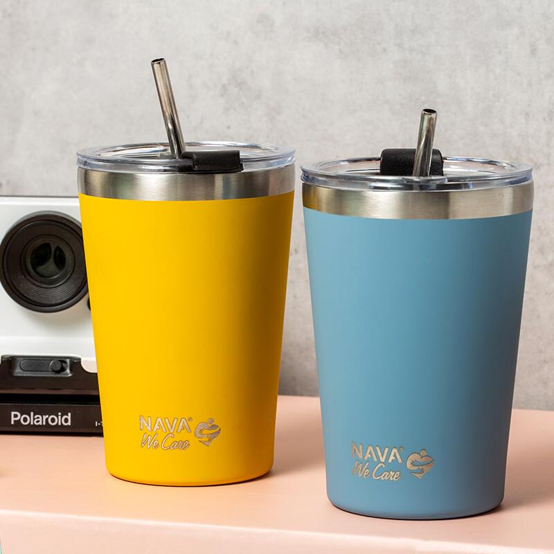 🌟 Taza Térmica de Viaje de Acero Inoxidable 450 ml – Rosa 💕 | Con Pajita Reutilizable ♻️ y Diseño Ecológico &quot;We Care&quot; 🌱🚀