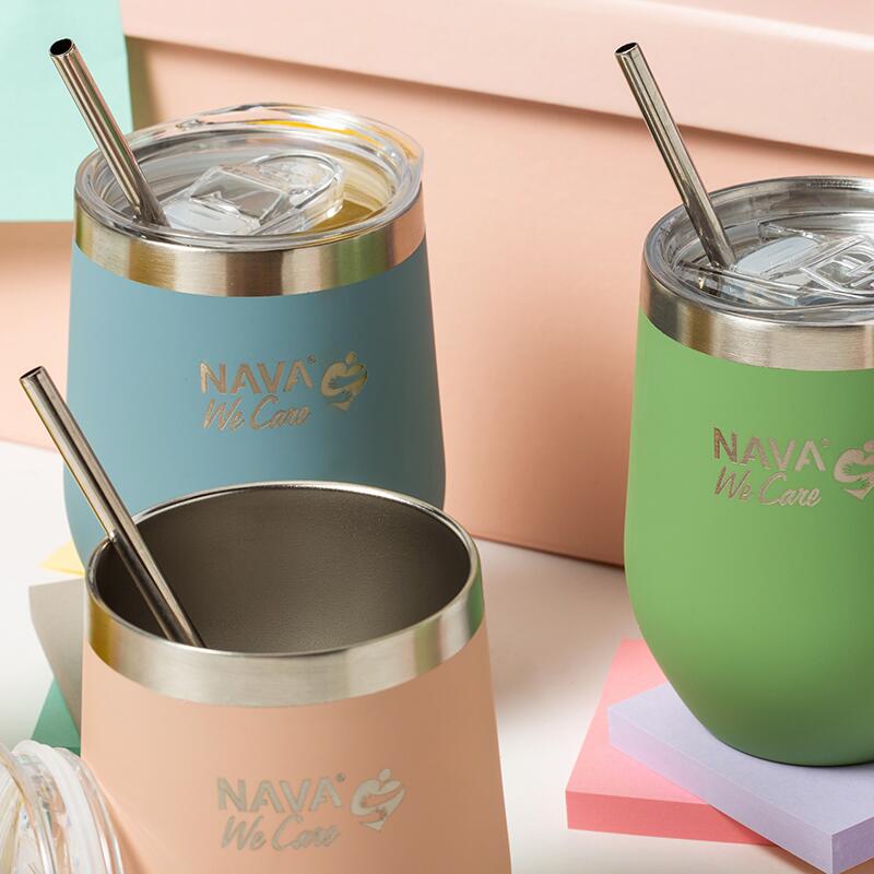 Taza de viaje térmica de acero inoxidable 360 ml – Verde | Con pajita reutilizable y diseño ecológico &quot;We Care&quot;