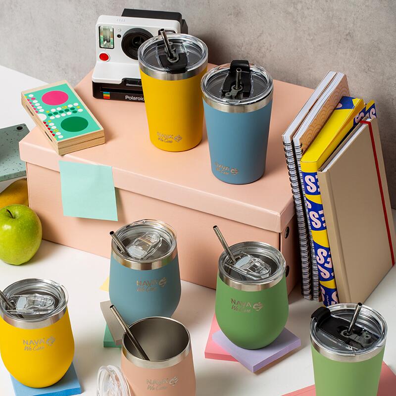 🌟 Taza Térmica de Viaje de Acero Inoxidable 450 ml – Rosa 💕 | Con Pajita Reutilizable ♻️ y Diseño Ecológico &quot;We Care&quot; 🌱🚀