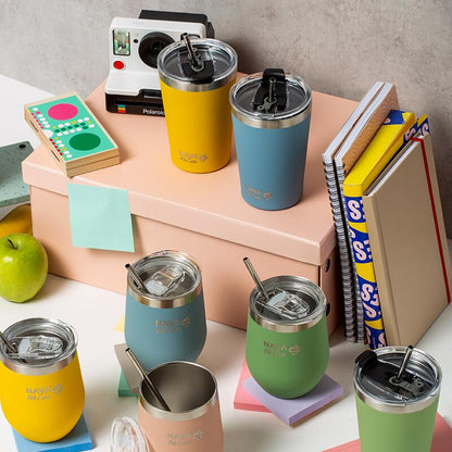 🌟 Taza Térmica de Viaje de Acero Inoxidable 450 ml – Rosa 💕 | Con Pajita Reutilizable ♻️ y Diseño Ecológico &quot;We Care&quot; 🌱🚀