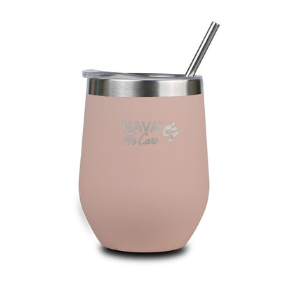 Taza de viaje térmica de acero inoxidable 360 ml – Verde | Con pajita reutilizable y diseño ecológico &quot;We Care&quot;