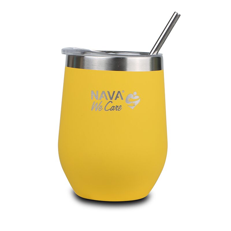 Taza de viaje térmica de acero inoxidable 360 ml – Verde | Con pajita reutilizable y diseño ecológico &quot;We Care&quot;