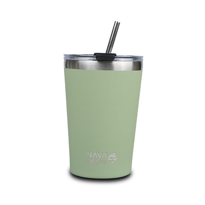 🌟 Taza Térmica de Viaje de Acero Inoxidable 450 ml – Rosa 💕 | Con Pajita Reutilizable ♻️ y Diseño Ecológico &quot;We Care&quot; 🌱🚀