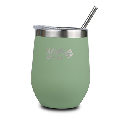 Taza de viaje térmica de acero inoxidable 360 ml – Verde | Con pajita reutilizable y diseño ecológico &quot;We Care&quot;