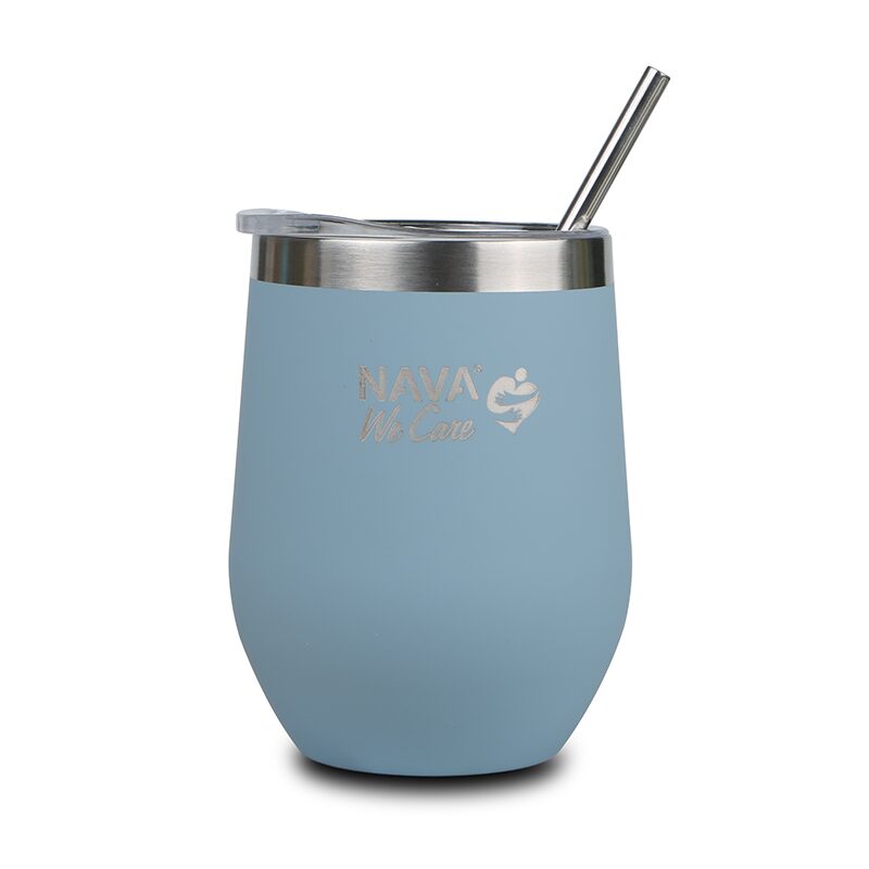 Taza de viaje térmica de acero inoxidable 360 ml – Verde | Con pajita reutilizable y diseño ecológico &quot;We Care&quot;