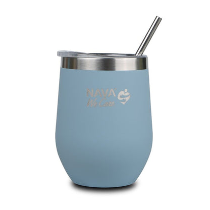 Taza de viaje térmica de acero inoxidable 360 ml – Verde | Con pajita reutilizable y diseño ecológico &quot;We Care&quot;