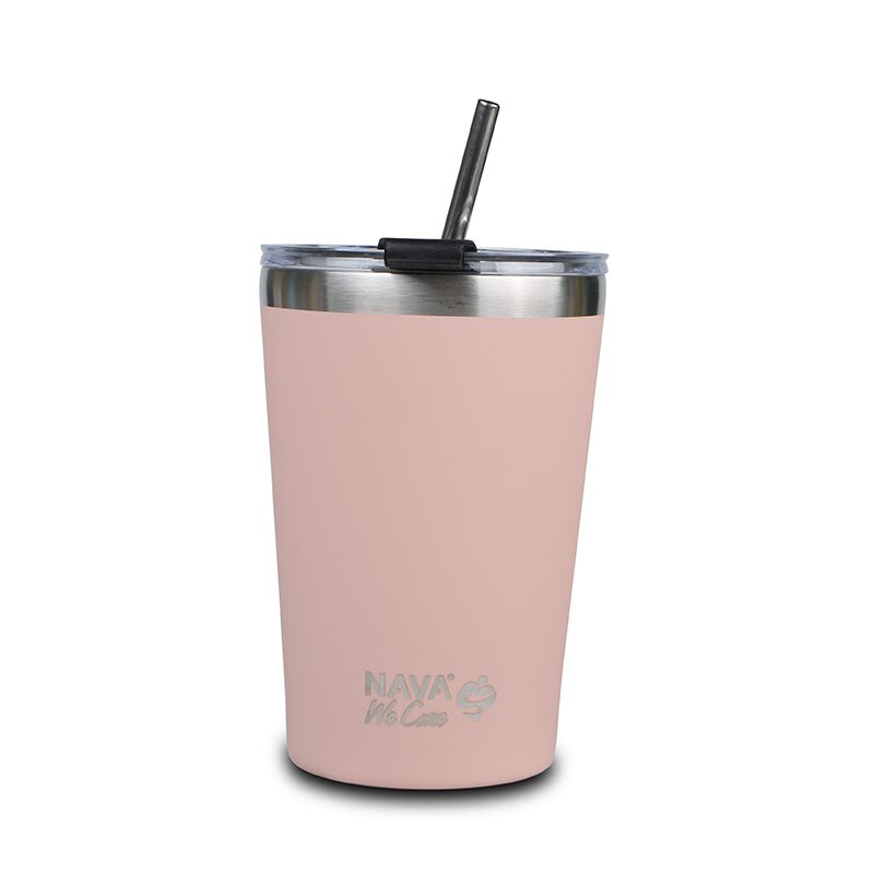 🌟 Taza Térmica de Viaje de Acero Inoxidable 450 ml – Rosa 💕 | Con Pajita Reutilizable ♻️ y Diseño Ecológico &quot;We Care&quot; 🌱🚀