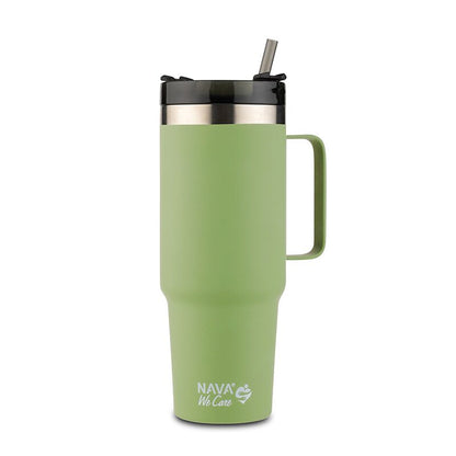 ✨ Taza térmica de acero inoxidable 900 ml – Azul oscuro 💙 | Con pajita reutilizable ♻️